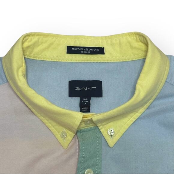 GANT Mixed Panel Oxford Button Down Shirt Pastel Colors Evening Party Night Out - Picture 10 of 13